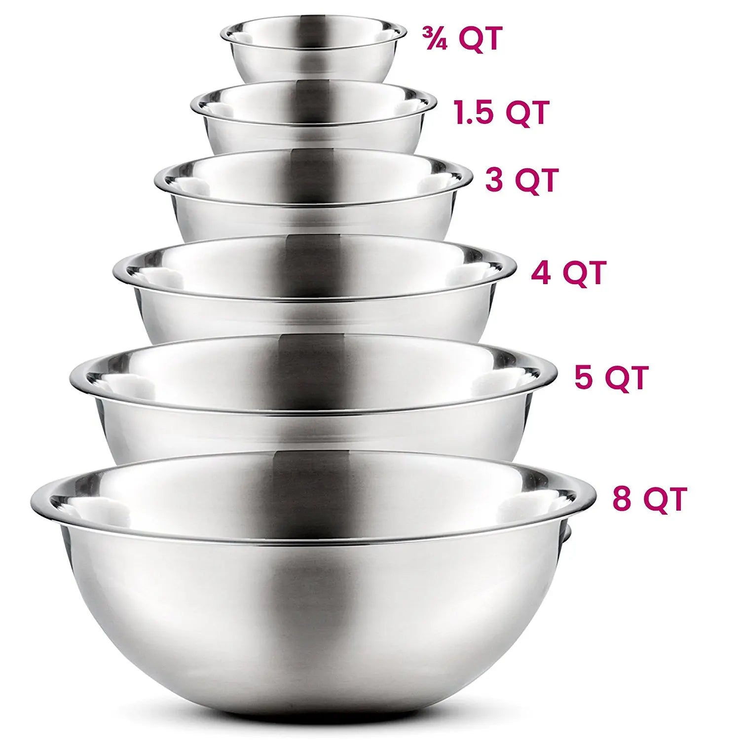Dishwasher Safe Baking Kitchenware Stainless Steel Bowls Set 0.75-1.5-3.0-4.0-5.0-8.0 Quart Metal Mixing Bowls