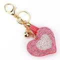 Wholesale Promotional Gift Classic Two-color Tassel Bell Korean Velvet Bling Rhinestone Flannel Heart Keychain