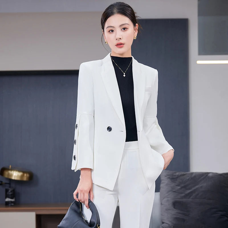 Ladies Fashionable Business Suit XL Size Velour Tuxedo Suits-Single Breasted Blazer Pants Set Formal Women's Wear