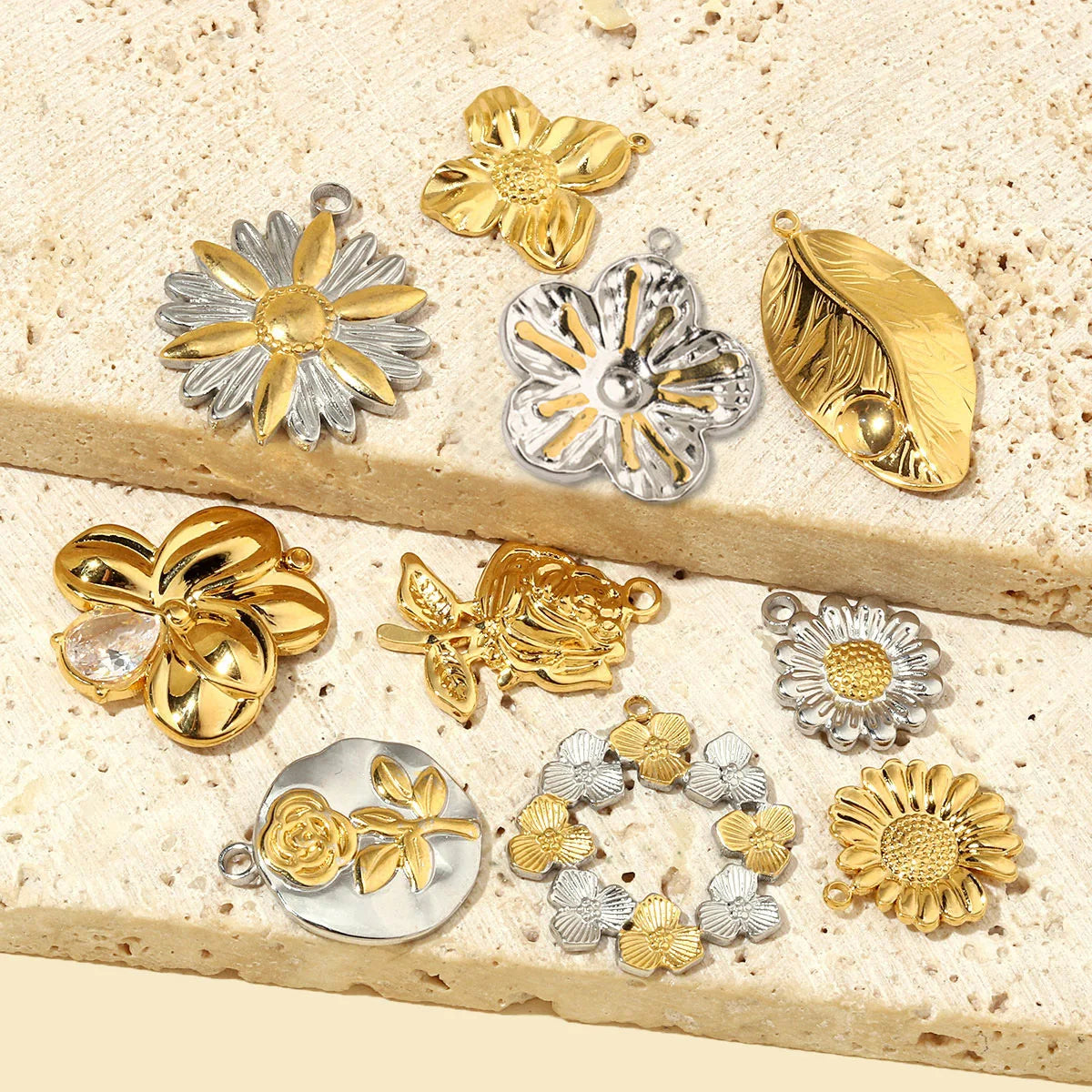 Wholesale Cross Flower Set Zircon DIY Pendant Ladies Geometric Crown Charms for Jewelry Making 18k Gold Stainless Steel Pendant
