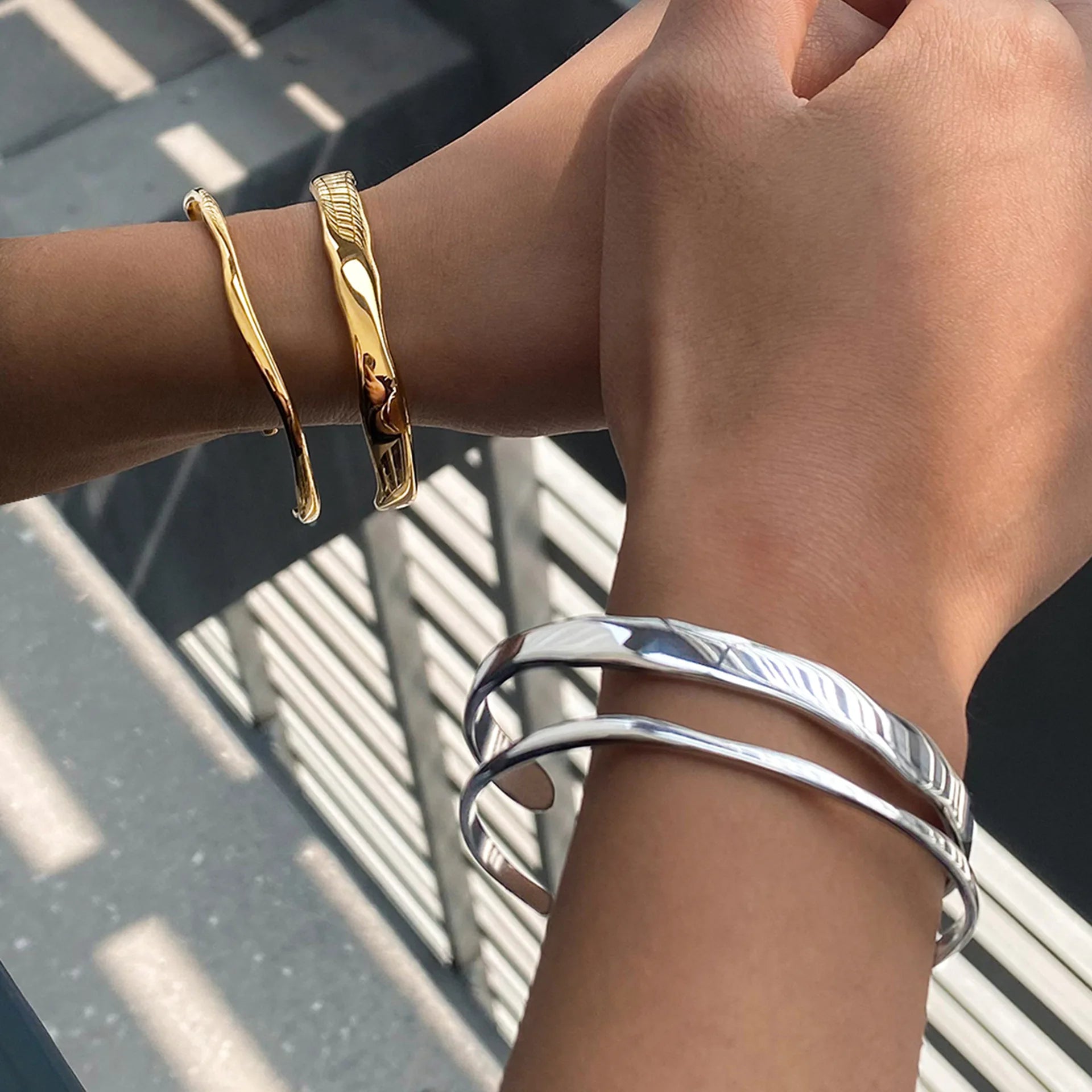 Fashion 18K Gold Stainless Steel Bangle Bracelet 5pcs Set Gold Silver Color Bangles Bracelets Women