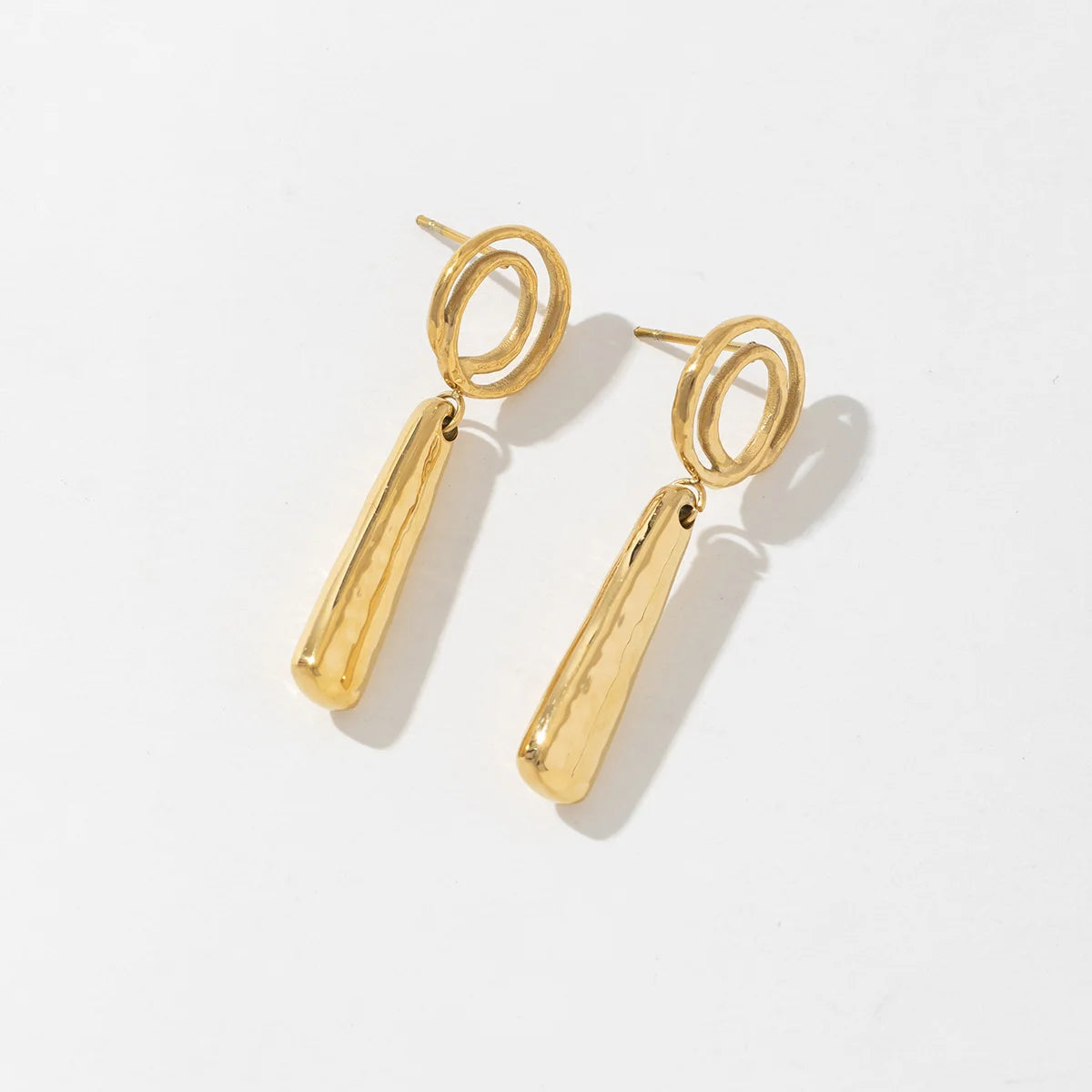 2025 New Trendy Stainless Steel Jewelry 18K Gold Plated Brushed Gold Clip on Bar Dangle Earrings