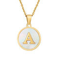 Small Size Genuine Shell Round Shape Necklace 26 English Letter Natural Shell Stainless Steel Pendant