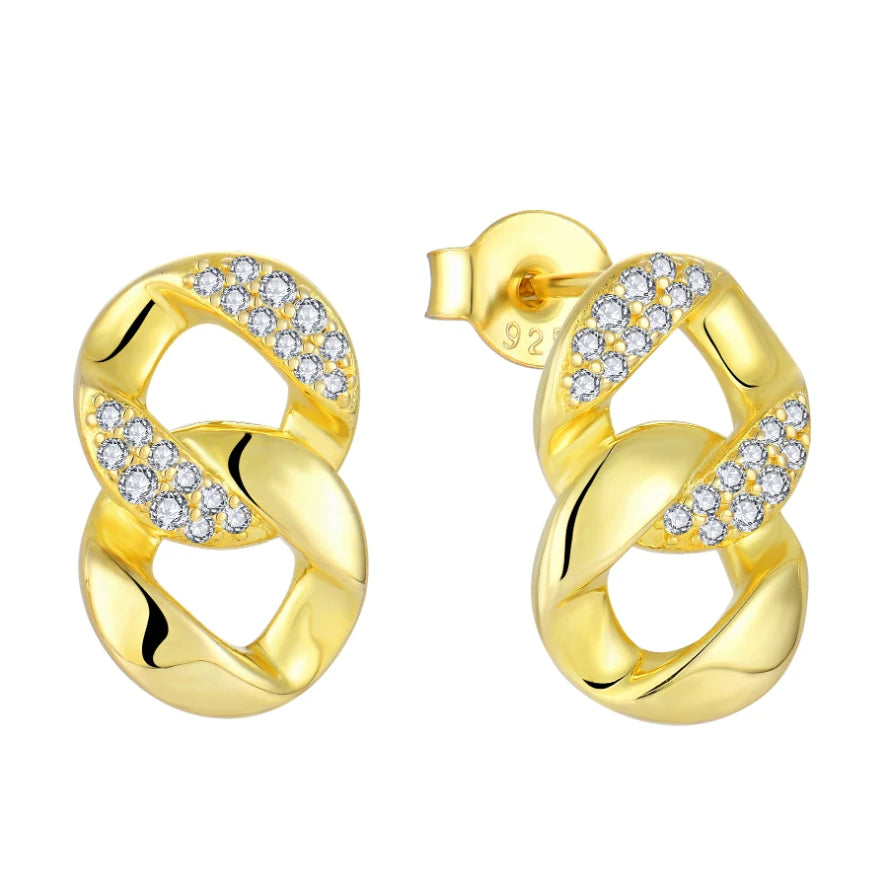 YILUN 925 Sterling Silver Gold Plated Geometric Drop Earrings Interlocking Circle Design CZ Diamond Women's Wedding Luxury