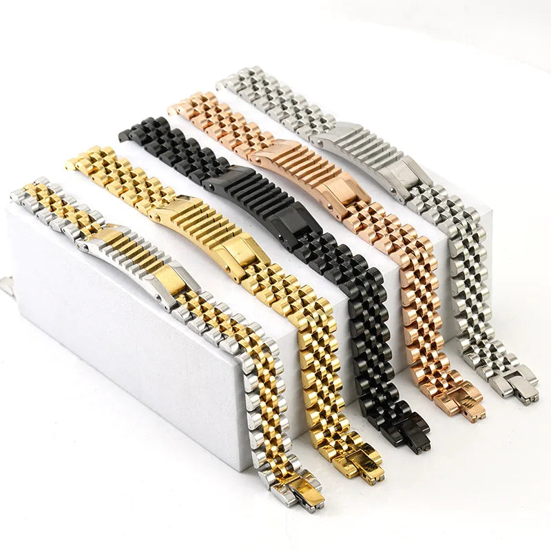 Classic 316L Stainless Steel Jewelry Watch Band Mens 18K Gold Plated Bracelets for Men