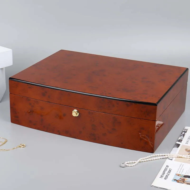 SUNDO Luxury Rectangle Wooden Velvet Travel Jewelry Storage Box with Mirror Portable for Storage