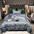 ODM/OEM Luxury Satin Jacquard High Quality Blue Flat Bed Sheet Comforter Cover 100% Cotton Home Textile Bedding Set
