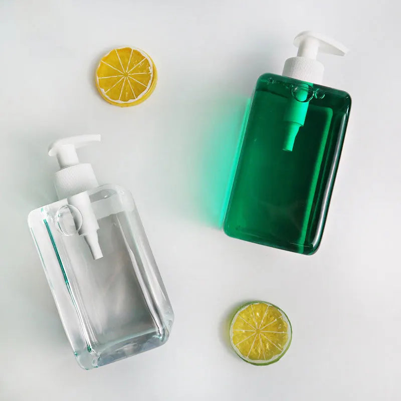Rectangle Green for Clear PET Plastic Bottle 480ml/16oz Empty 24/410 Finish for Shower Gel Shampoo Lotion Nail Polish Oil Face M