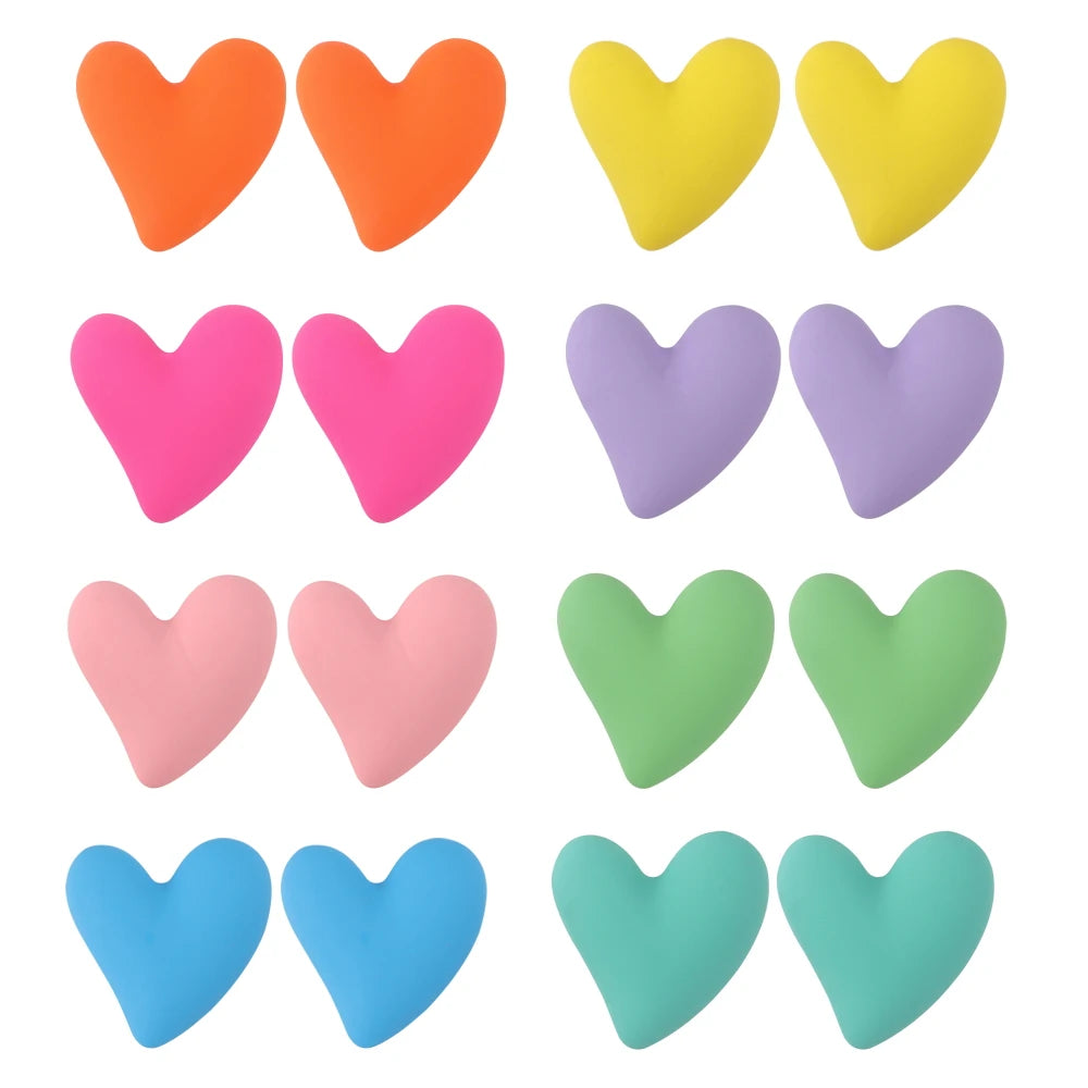 Korean Trendy Jewelry for Women Romantic Frosted Heart Acrylic Stud Earrings in Candy Colors Simple Sweet Heart for Dating Gift