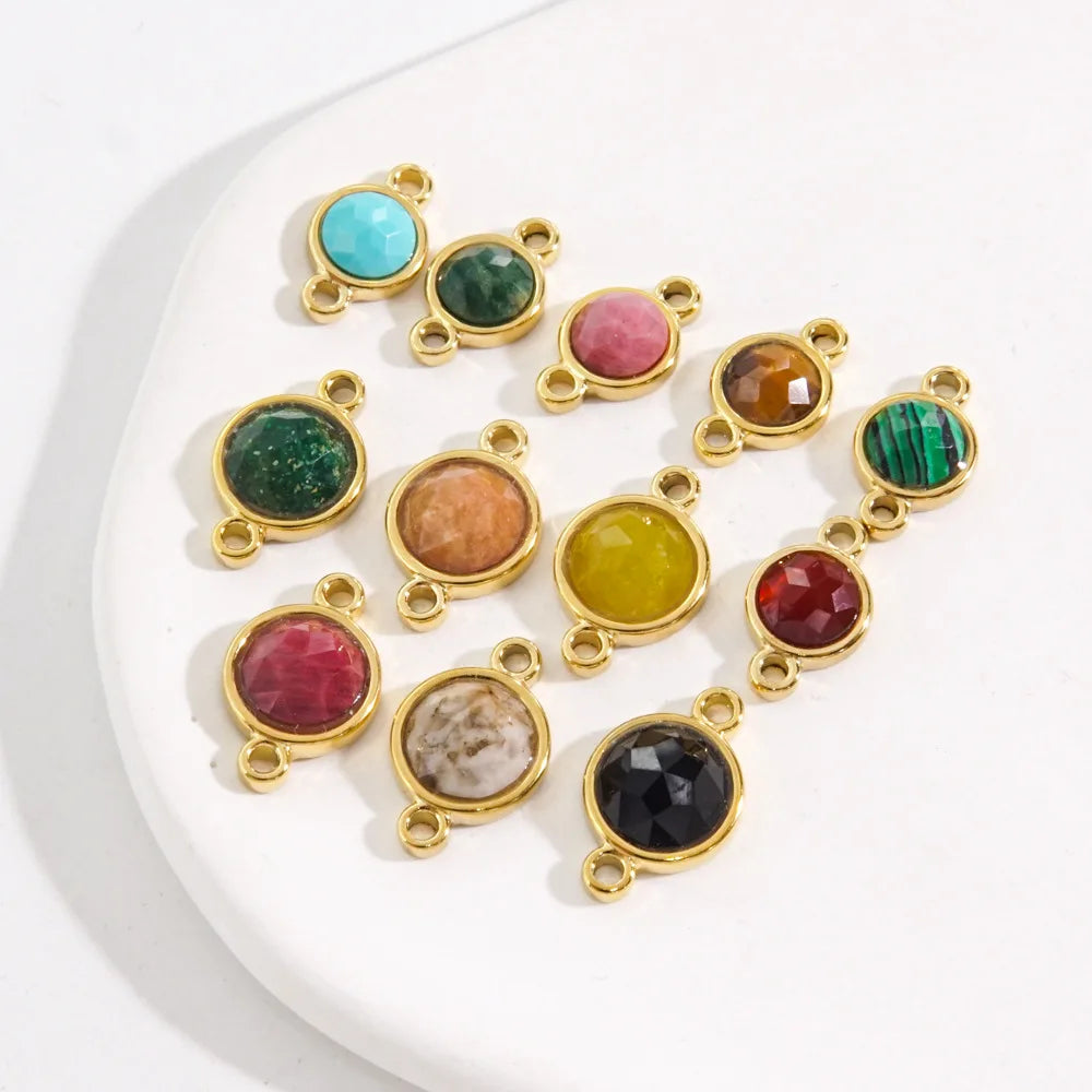 Fashion Colorful Natural Stone Beads Swimming Charms Luxury Stainless Steel Pendants for DIY Bracelet Necklace Jewelry