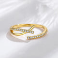 Fashion Jewelry 925 Sterling Silver Simple 5A Cubic Zircon Cross-Line Adjustable Open Ring