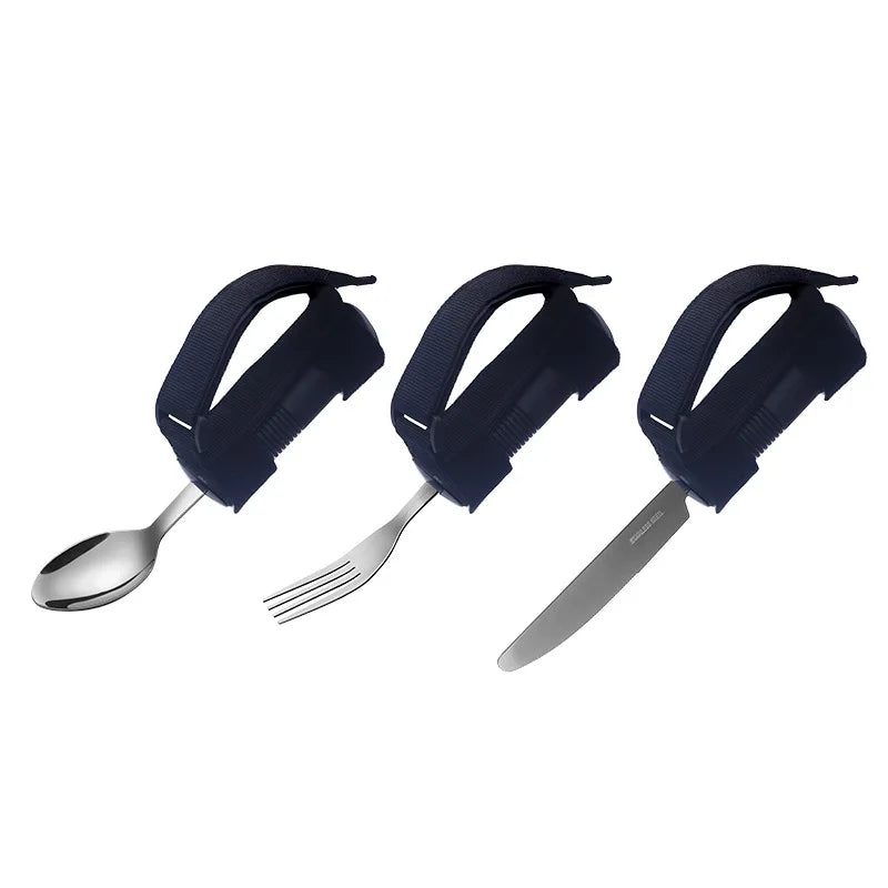 Wholesale Elderly Utensils Knives Forks And Spoons Blue Serrated Silicone Flatware