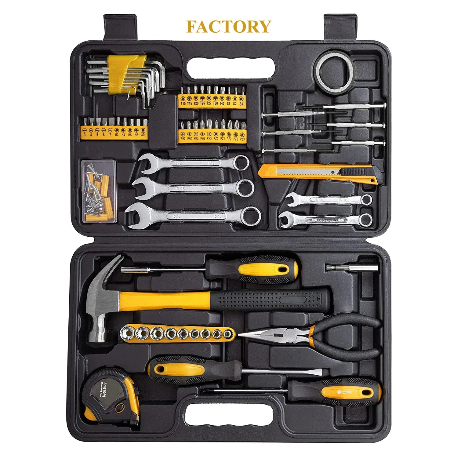 YUHANG 148 Piece Household Hand Tool Kit Blue Plastic Toolbox with Hard Case Storage Customizable OEM Option