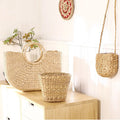 Beaufy Summer Lady Handmade Leaf of Cattail Woven Shoulder Tote Bag for Holiday Beach Use