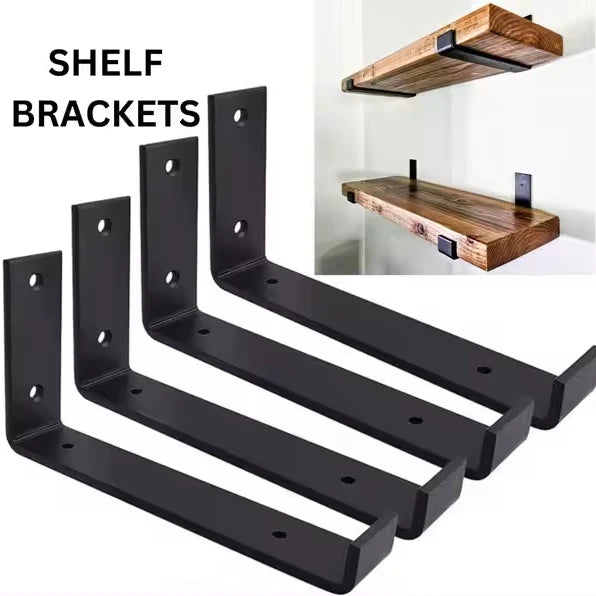 7.25*4*1.5inch Heavy Duty Floating Wall Brackets Industrial Metal J-Shaped with Lip Powder Coated Black