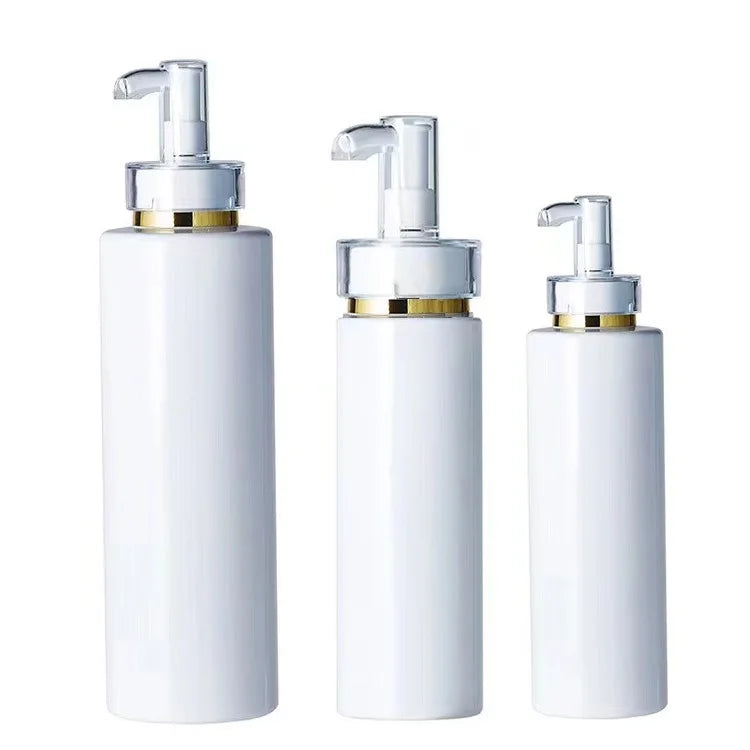 100ML 150ML 200ML 250ml 300ML 500ML Empty Cosmetic Lotion Shampoo Shower Gel Packaging Gold Silver White PET Plastic Pump Bottle