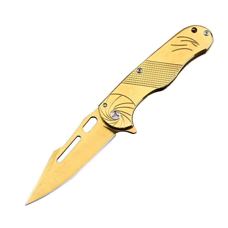 Tactical Professional Golden Folding Knives Outdoor Stainless Steel Camping Hunting Pocket Knife Survival Titanium Knife