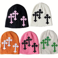 Cross Jacquard Y2K Beanie Candy Color Warm Hip Hop Beanie Unisex Elastic Knitted Hat Skull Cap for Women Men