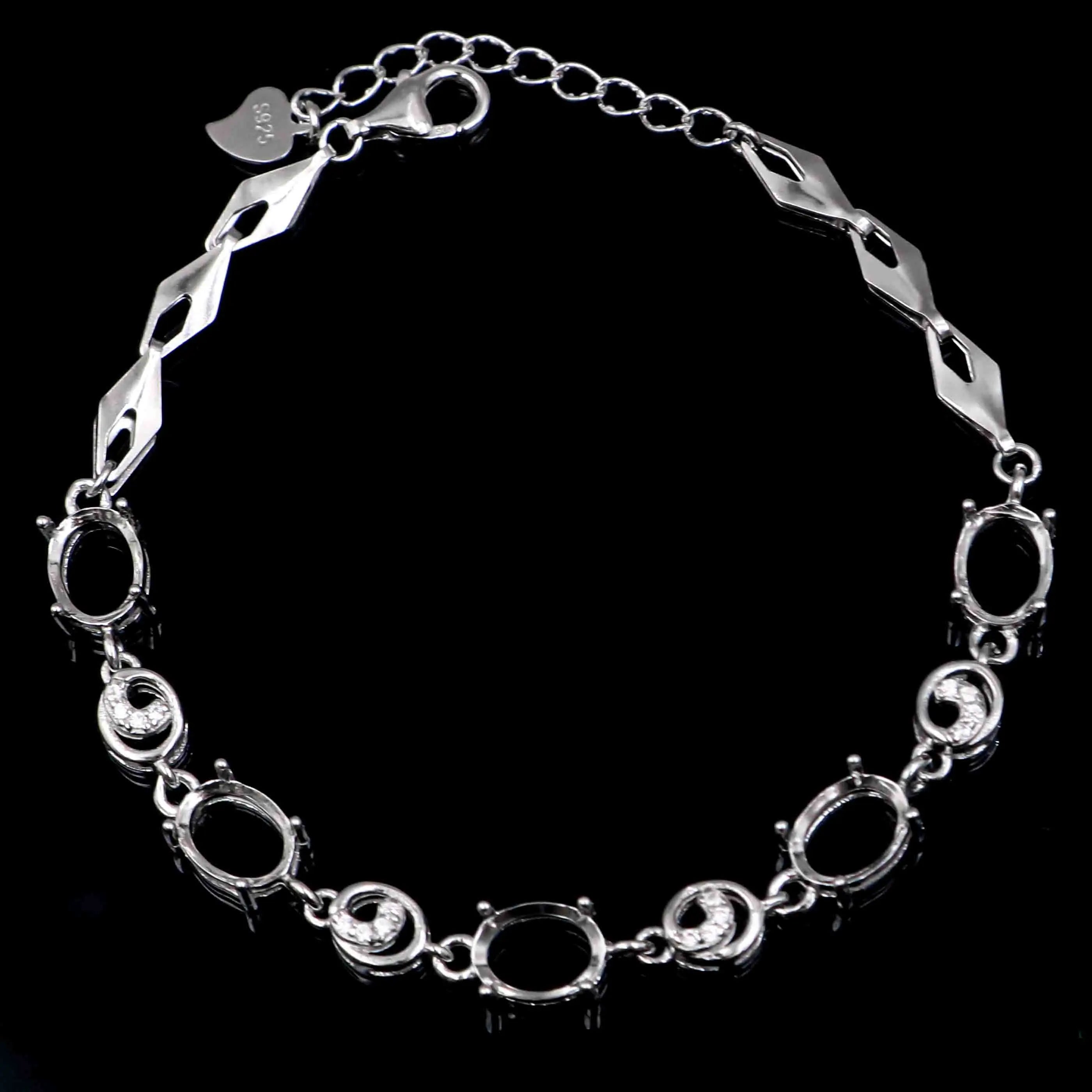 Sterling Silver 6*8mm Semi Mount Bracelet Empty Support Blank Claw Setting S925 Mountain Base Holder Without Stone for Inlay DIY