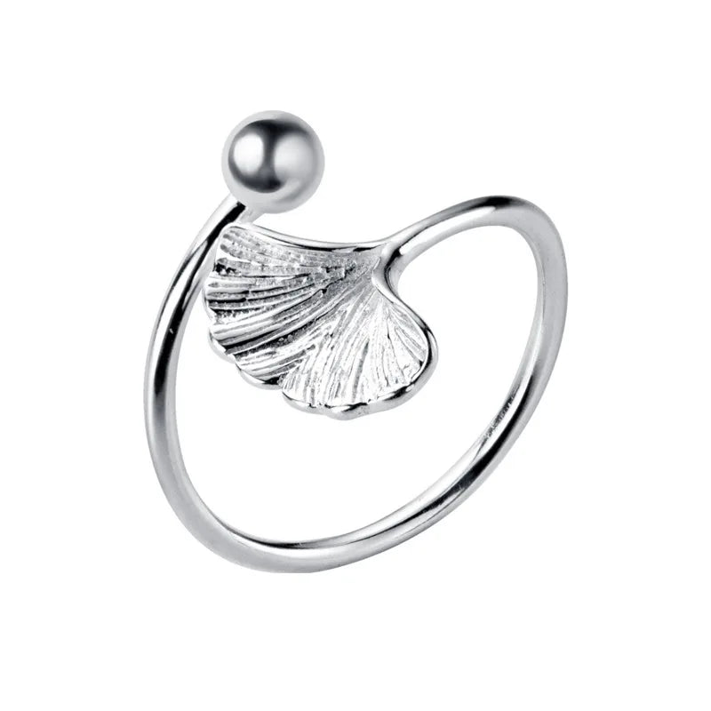 Literature Ginkgo Leaf 925 Sterling Silver Ring Female Korean Small Fresh Personality Opening Ring Trend Is Versatile