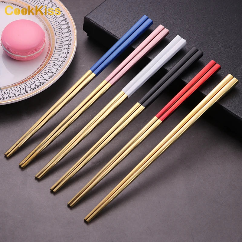 Premium Inox Diamond Special SS304 Mirror Polish Eco-Friendly Korean Style Portable Chopsticks Set Gift Box Logo Chopsticks