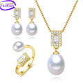 FEIRUN 8mm Drop Wholesale Women Natural Jewelry 925 Sterling Silver Freshwater Pearl E Set