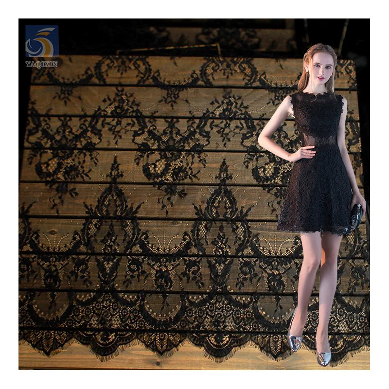YX2643 3M*1.5M Hot Sale Wholesale Price Cheap Black Chantilly Lace Fabric Fashion Lace Dress Eyelash Lace Fabric