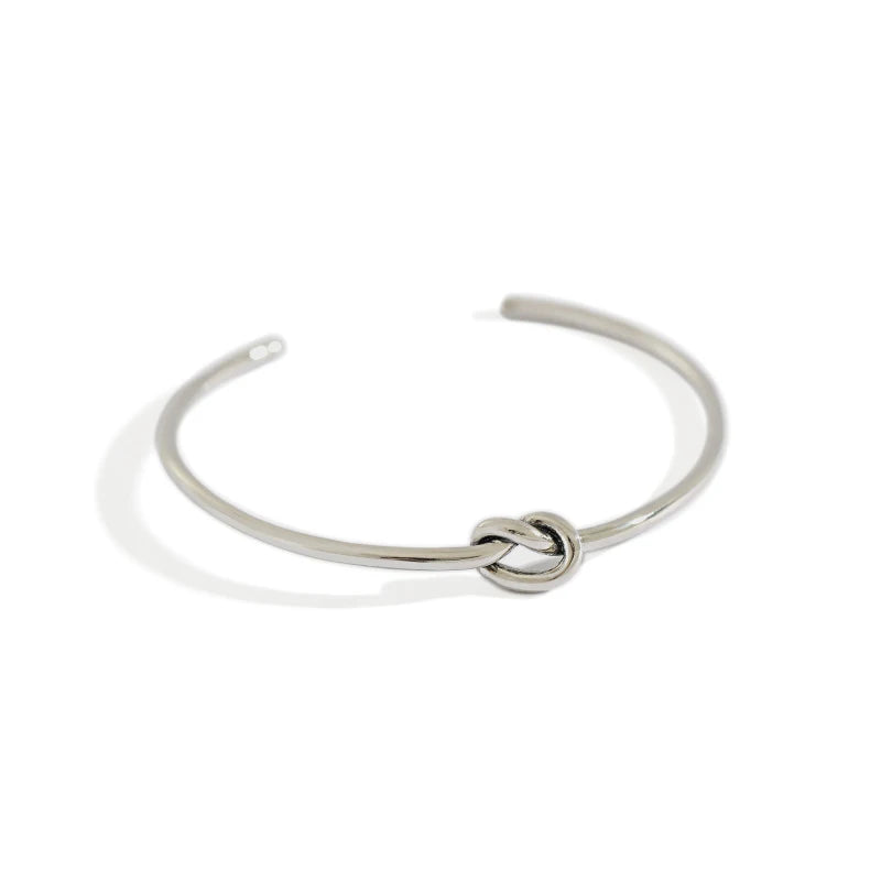 WMAS122 Stylish Teens Fashion Jewels Knot Design 925 Sterling Silver Cuff Bangle Bracelet for Women