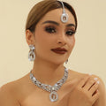 Bridal Czech Crystal Diamond Necklace Sets Forehead Chain Earrings Choker Necklace Wedding Party