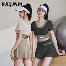 RUIQUWIN New Custom Women Running Sports Training Golf Skirt Set 2 Piece Yoga Gym Wear Outdoors Tennis Skirt Set
