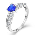 925 Sterling Silver Heart-Shape Blue Sapphire Zircon Wedding Ring for Women Rhodium Plated Classic Style for Parties