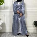 Muslim Eid Open Abaya Dubai Feather Sleeve Turkish Kaftan Women Islamic Clothing Kimono Printed Cashew Satin Abaya