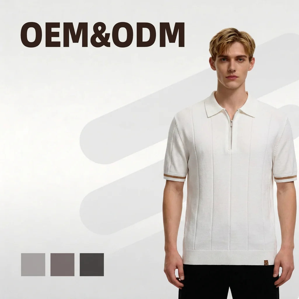 2025 Spring Summer Collection Twill Fabric with Solid Pattern Blank Men's Business Casual Short-Sleeved Polo Shirt
