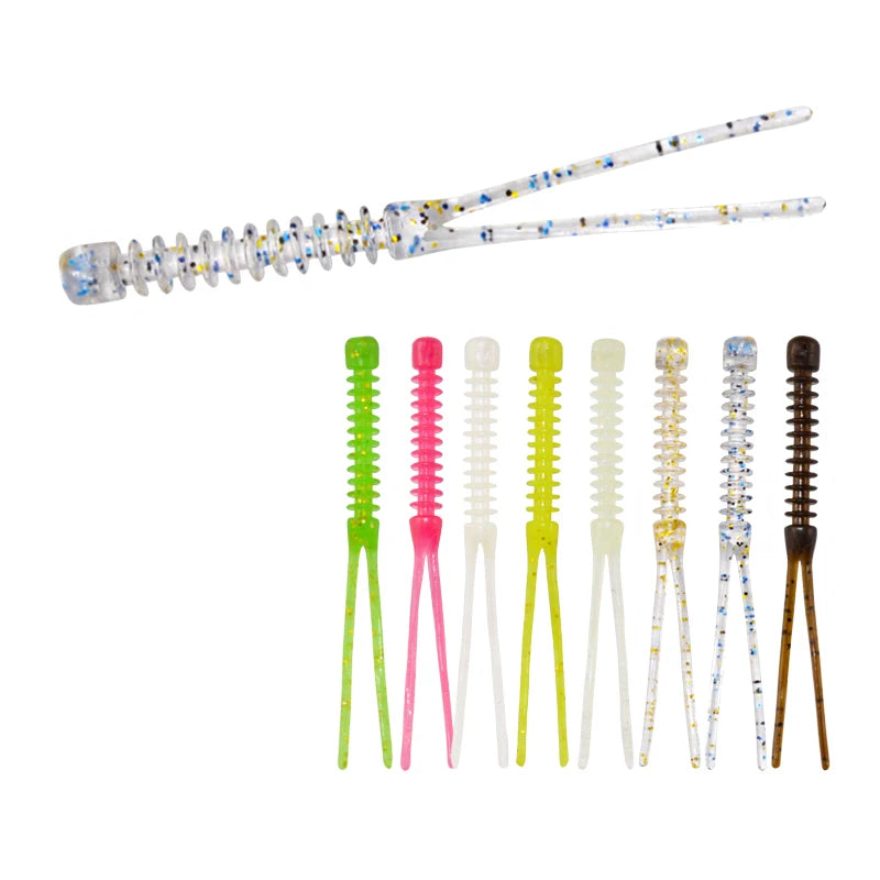 WEIHE 55mm 0.3g 12pcs/bag Artificial Double Tail Soft Lure Fishing Rockfish Ocean Rock Bait Soft Worm Jig Lure