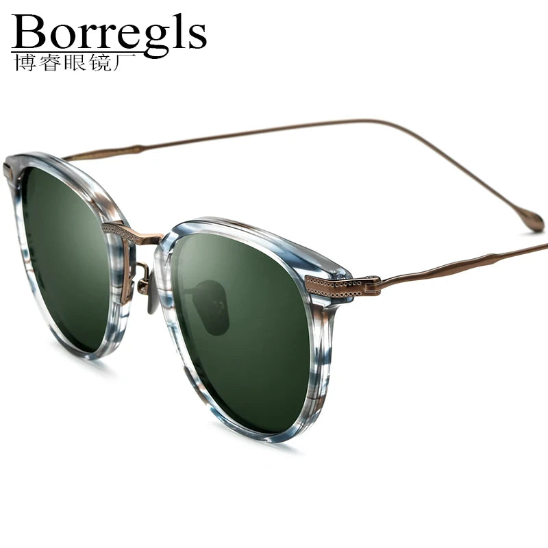 Borregls Acetate Titanium Polarized Sunglasses Men Brand Designer Retro Vintage Square Sun Glasses Women Mirrored Shades 185648T