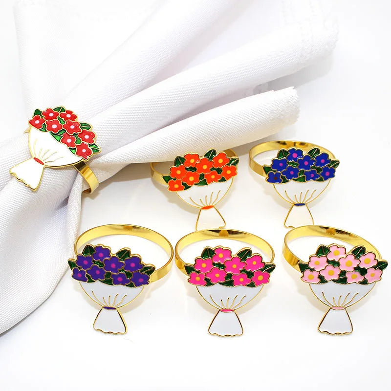 Wholesale Metal Enamel Flower Napkin Rings Wedding and Camping Table Decoration Stocked Napkin Holder
