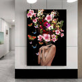 Woman with Flower Head Canvas Painting pink Roses Canvas Print Poster Flowers and Ready Hanging Art
