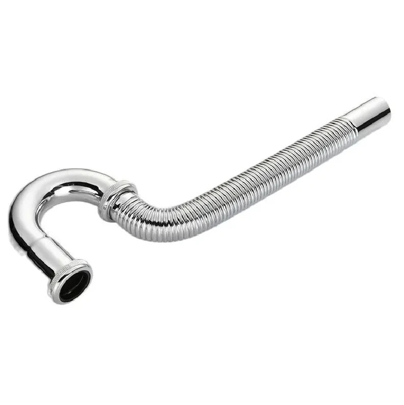 GOGO Stainless Steel Electroplating Washbasin Downcomer S-bend P-bend Washbasin Corrugated Pipe Odor-proof Drain Pipe Rainspout