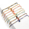 Delicate Boho Morse Code Beaded Crystal Bracelet Minimalist Gemstone Tassel Pendant Layering Bracelet