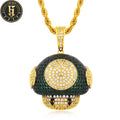 Hip Hop Fashionable Stylish Jewelry Brass Iced Out Bling Zircon Diamond Cartoon Mushroom Pendant With Necklace