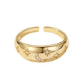 Ready to Ship 925 Sterling Silver 18k Gold Vermeil Crescent Moon Star Cz Adjustable Chunky Dome Ring for Women