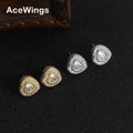 E068  Bling Bling Heart Stud Earrings Brass CZ Female Earrings Fashion Jewelry for Women