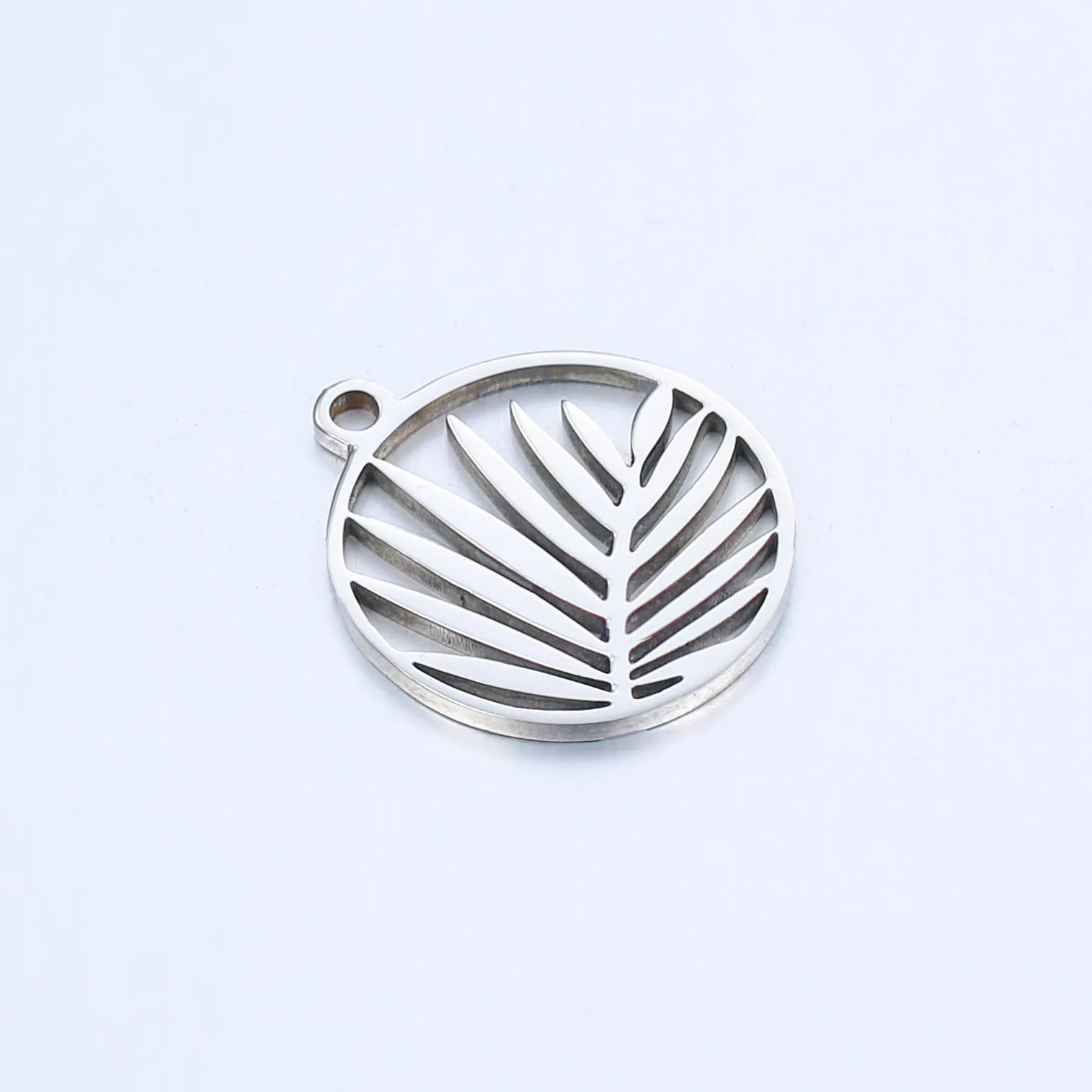 15x17mm Gold Plated DIY CUSTOM Round Jewelry Making Accessories Stainless Steel Palm Leaves Charms Pendant for Necklace