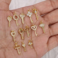 CZ8200 Mini Gold Plated CZ Micro Pave Key Charm Pendantcubic Zirconia Dainty Tiny Bracelet Earring Necklace Jewelry Supply