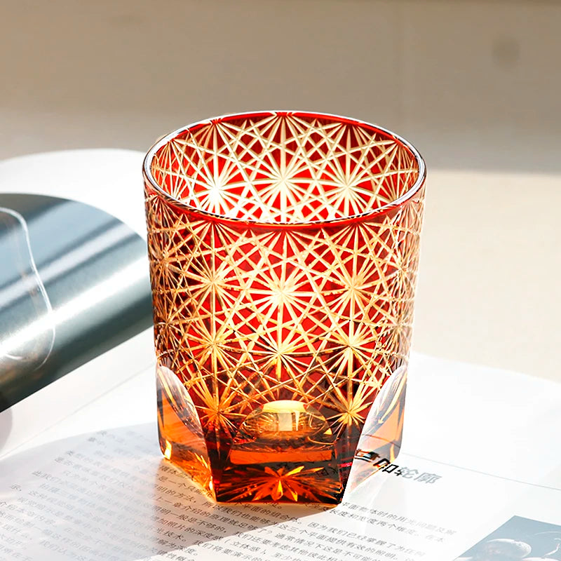 Colored Glass Cup Luxury Cased Bohemia Style Whisky Cup for Drinking Home Wedding Table Use Japanese Edo Kiriko Crafts