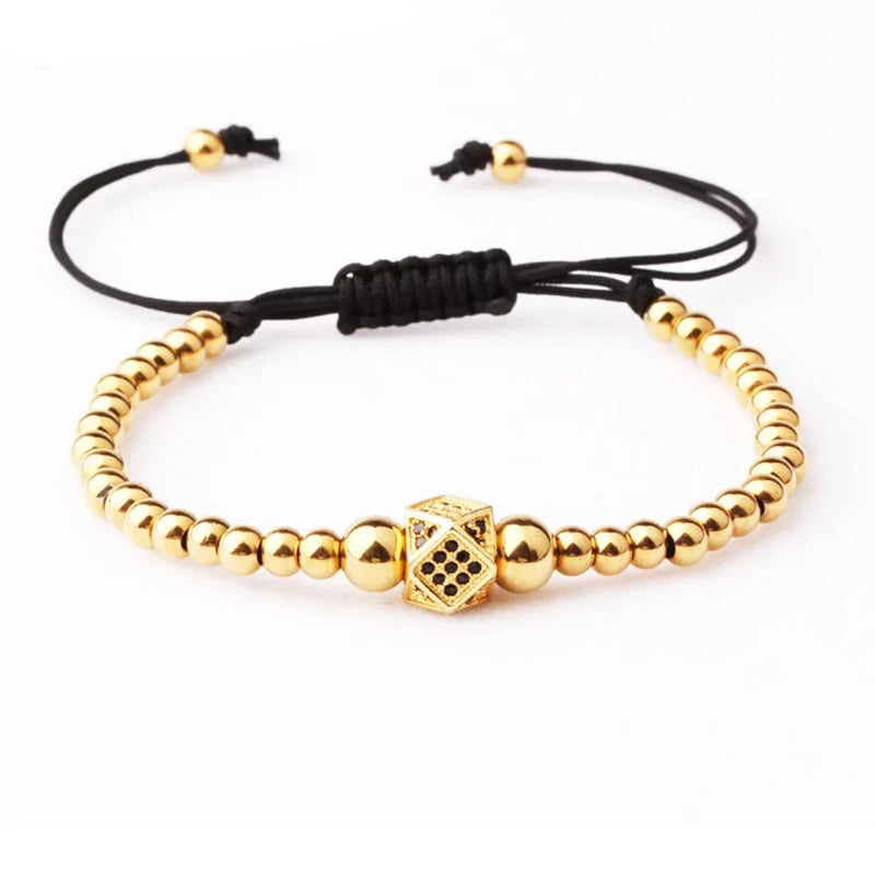 Renting Jewelry Making 4mm Stainless Steel Beads Black CZ Pave Charm Adjustable Macrame Bracelet Men Women JBS9582