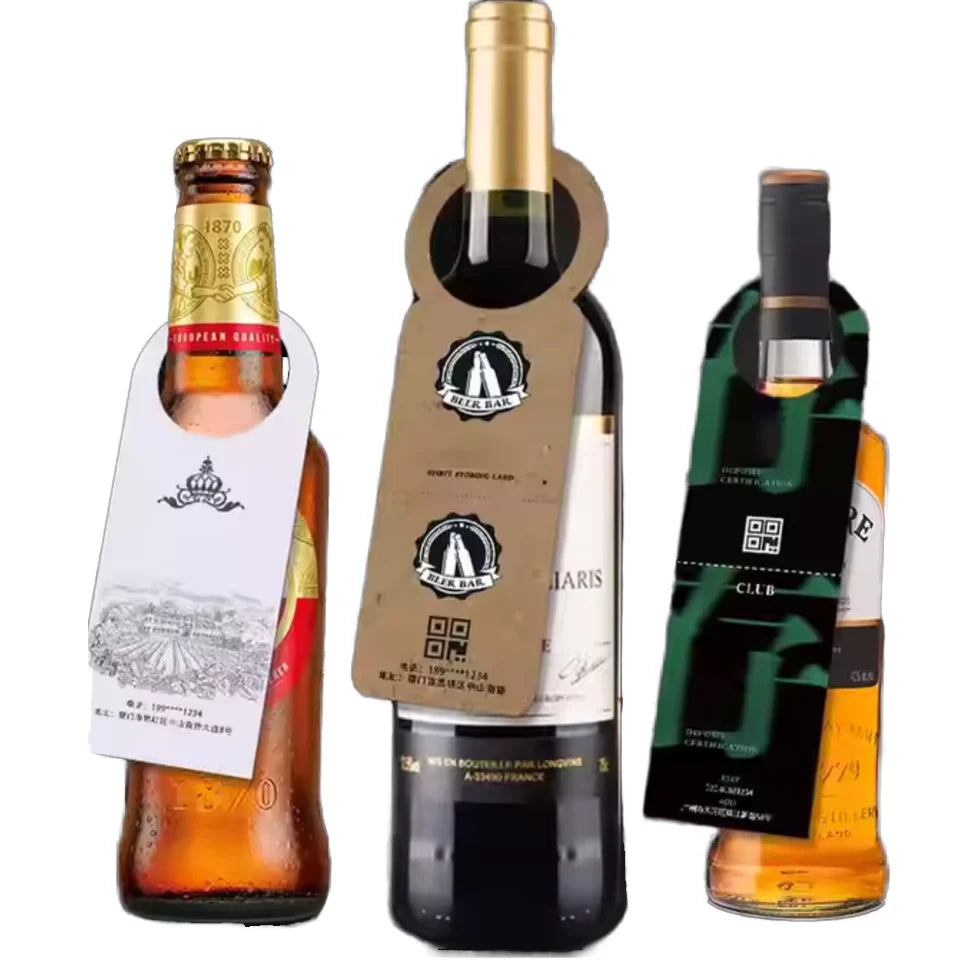 Custom Printed Brand Logo Paper Tags Wine & Water Bottle Neck Hang Tags