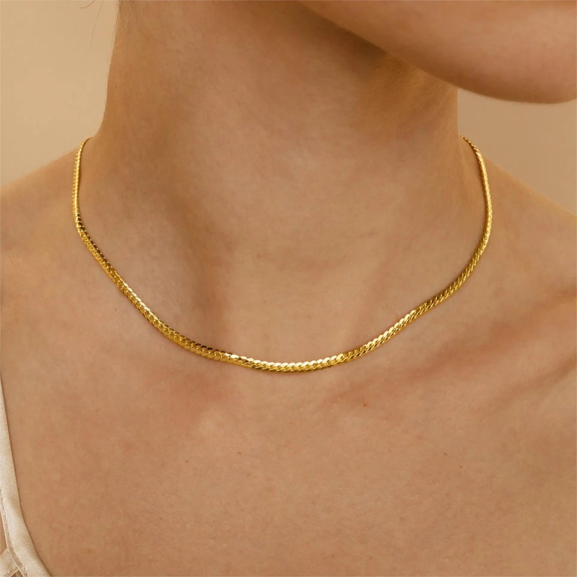 18K Gold Plated Simple Thin Snake Chain Women Jewelry Men Gift Business Party Wedding Necklace