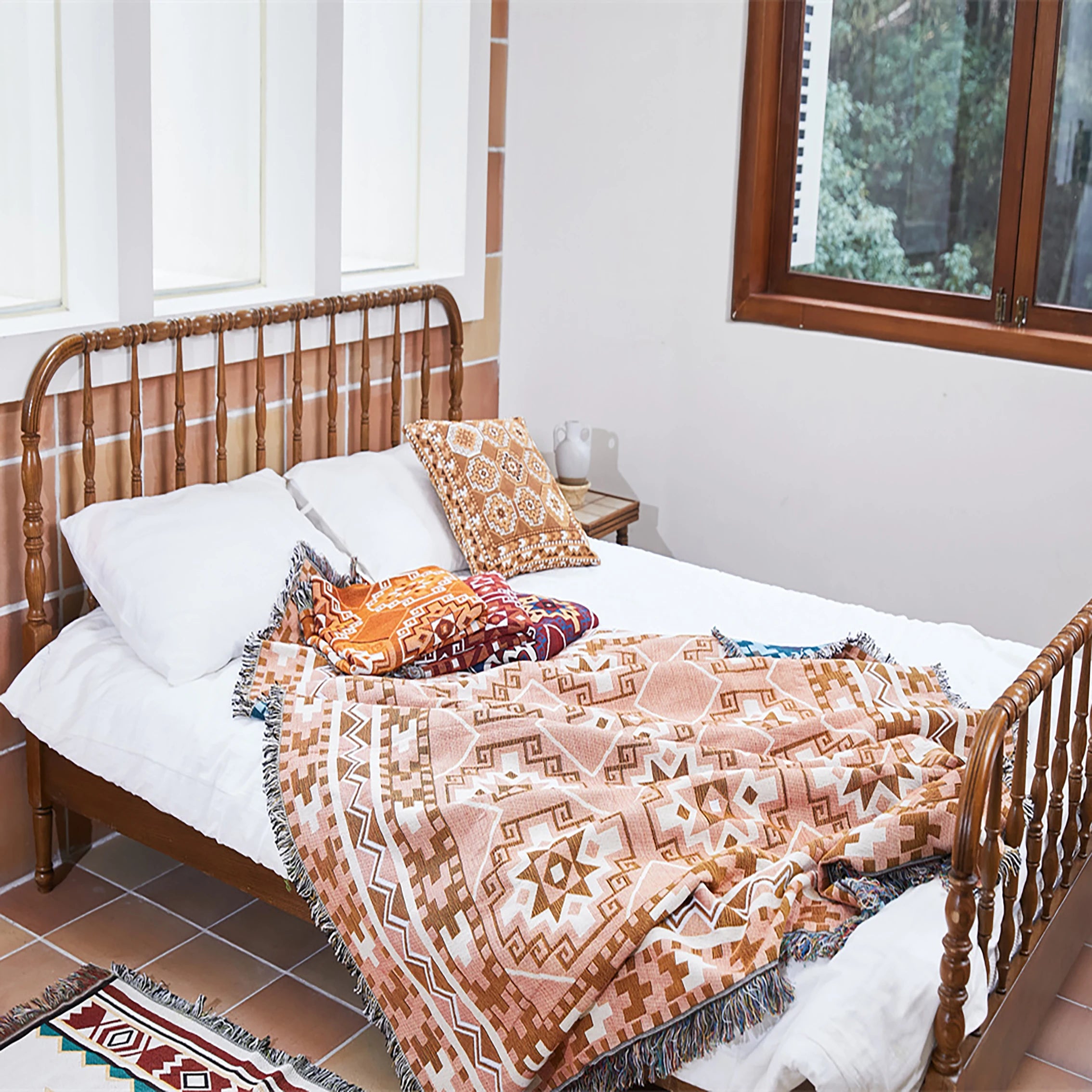 Hot Selling MUYU Custom Cotton Queen Size Tapestry Woven Bohemian Jacquard Blanket Antistatic Large Throw Rugs
