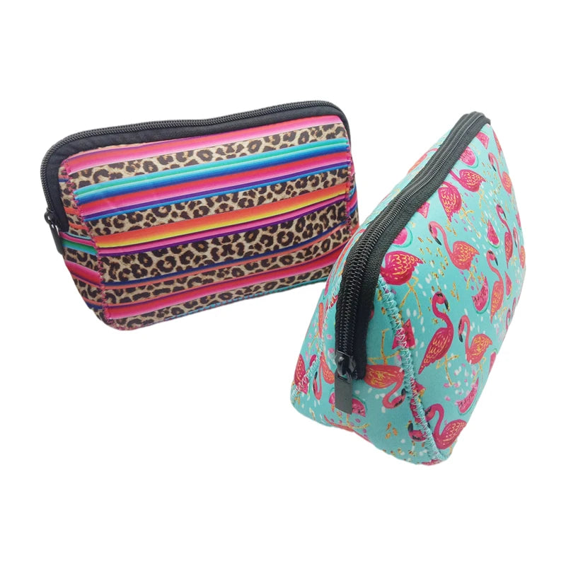 Ready to Ship Cactus Serape Leopard Custom Printing Neoprene Washable Portable Women Girls Makeup Bags Zipper Cosmetic Pouch RTS